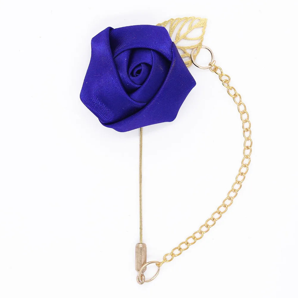 Burgundy Boutonnieres Wedding Accessories Groom Corsage Lapel Pins Ribbon Rose Flower Women Buttonhole Brooch Mariage Prom Decor