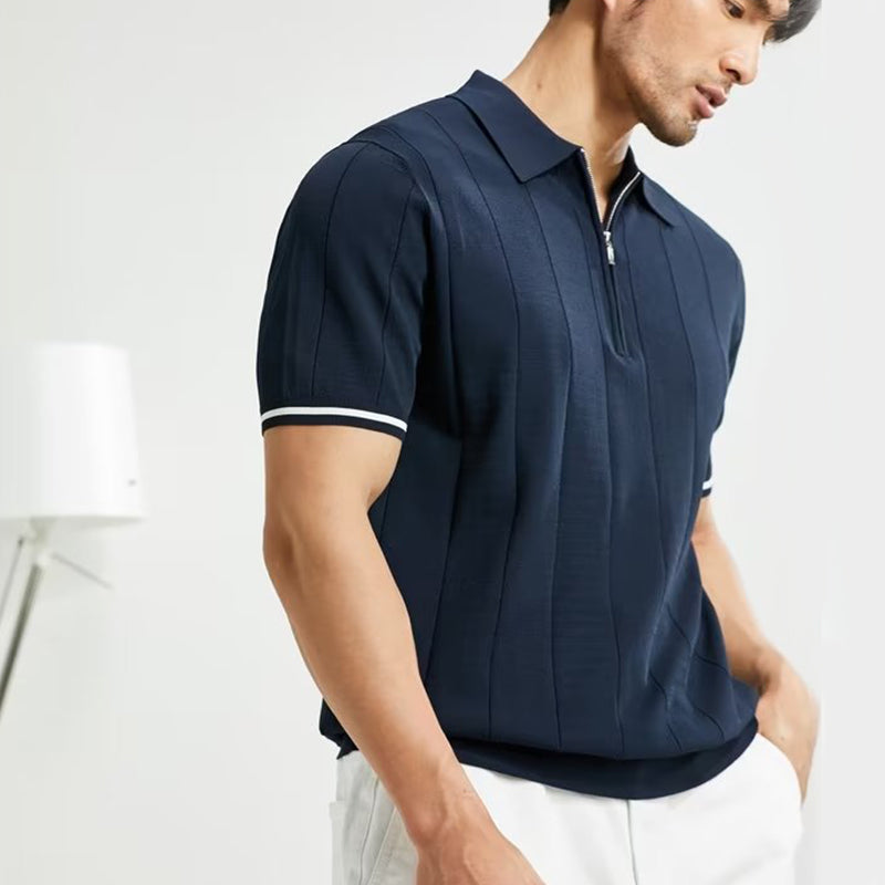 Men’s Zip-Collar Polo Shirt – Short Sleeve Summer Tee