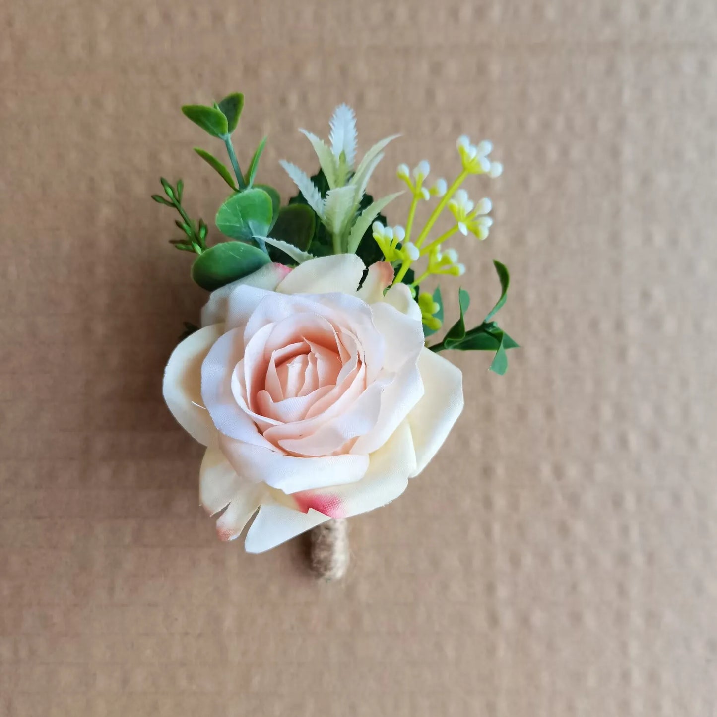 Beige Boutonnieres Flowers Artificial Roses Silk White Corsage Buttonhole Groomsmen Boutonniere for Men Wedding Accessories