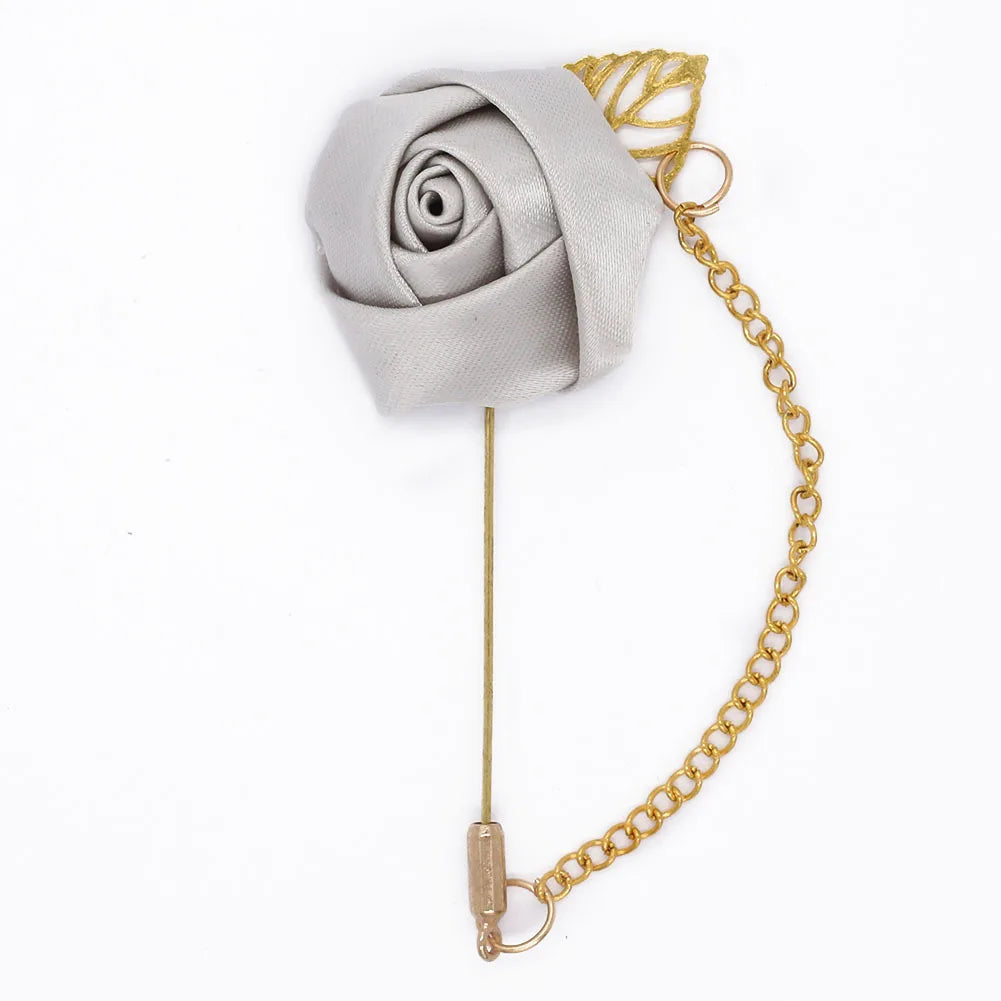 Burgundy Boutonnieres Wedding Accessories Groom Corsage Lapel Pins Ribbon Rose Flower Women Buttonhole Brooch Mariage Prom Decor