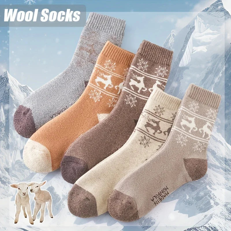5 pairs wool thermal winter socks – thick fleece unisex socks EUR 36–42