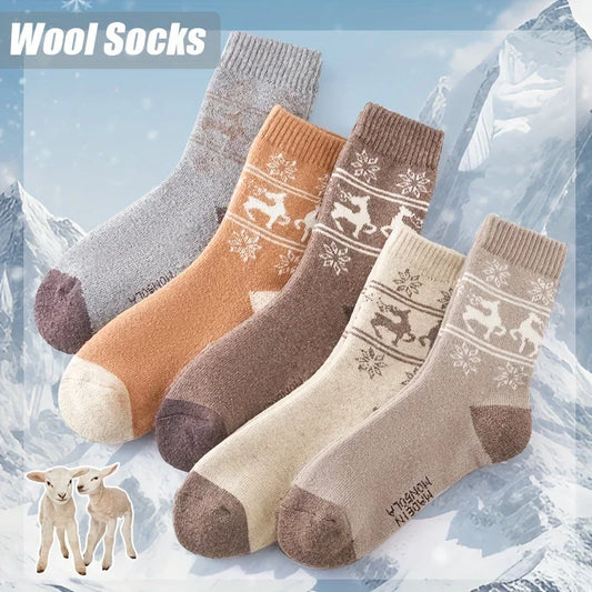 5 pairs wool thermal winter socks – thick fleece unisex socks EUR 36–42