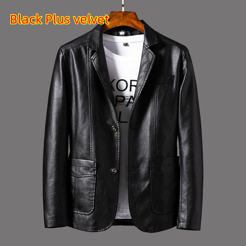 Men’s Slim-Fit PU Leather Lapel Jacket