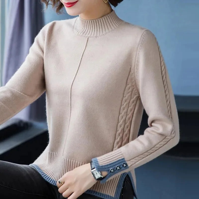 Women’s stretch knitted turtleneck sweater – slim fit long sleeve top