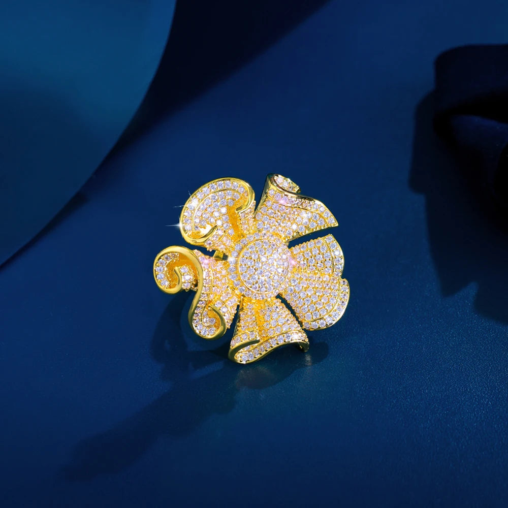 Luxury Flower Cubic Zirconia Ring – Bridal & Party Jewelry Gift for Women