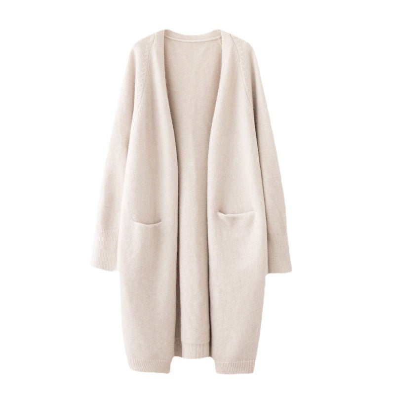 Women’s Mid-Length V-Neck Knit Cardigan – Loose Fit