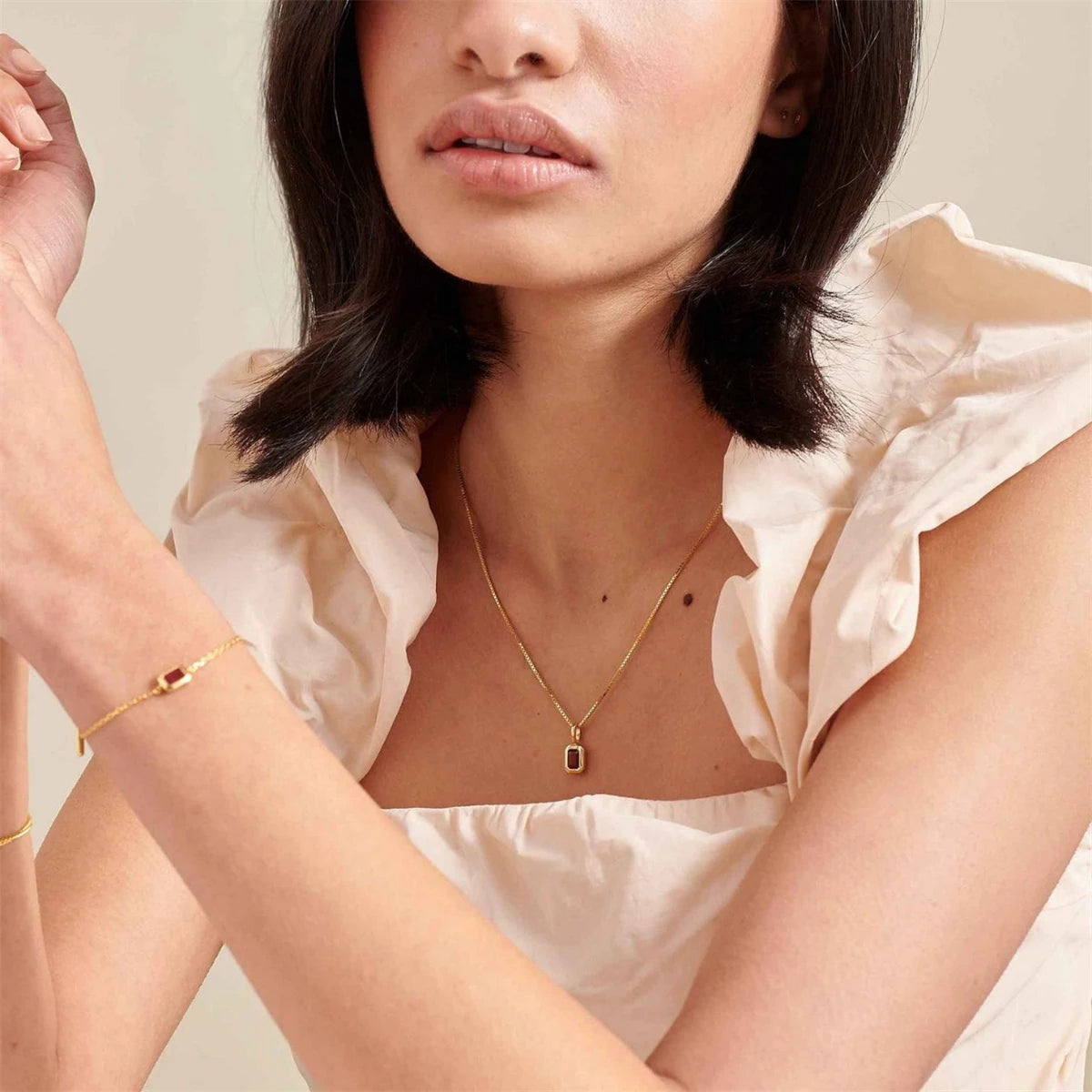 Titanium Steel Colored 12 Birthday Stone Pendant DIY Accessories Necklace Women's Square Colored Zircon Stone Pendant