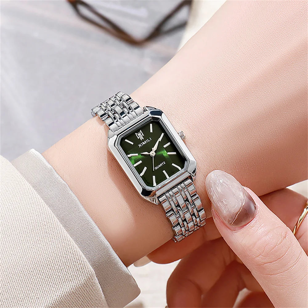 Luxury Gold-Plated Women’s Quartz Watch – Elegant Square Dial Stainless Steel Bracelet, Classic Business Fashion Timepiece