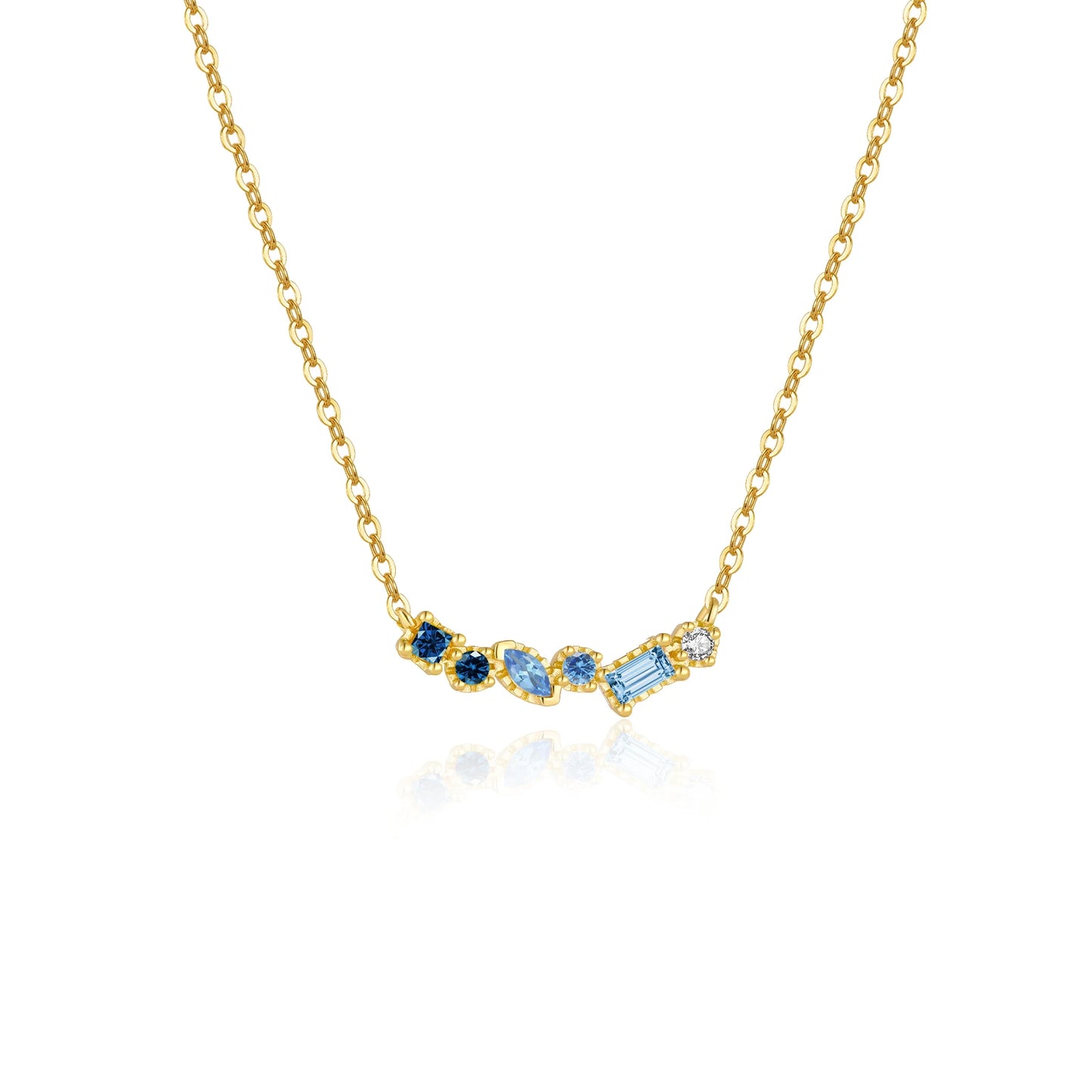 925 Sterling Silver Birthstone Pendant Necklace – Gold-Plated Blue CZ Crystal Long Chain by ANDYWEN