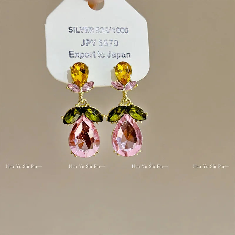 Luxury Vintage Zircon Flower Leaf Drop Earrings – Elegant Water Drop Pendant Jewelry for Women | Wedding & Party Gift