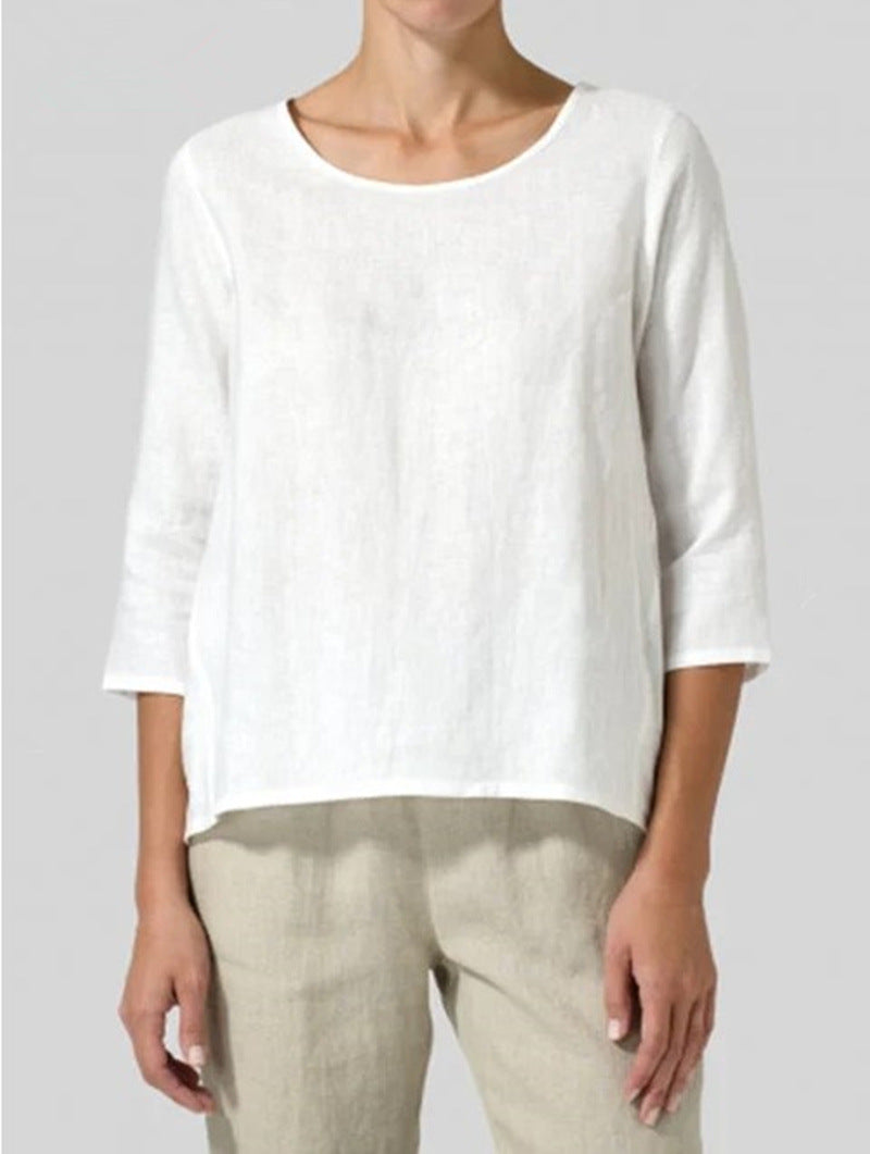 Women’s Cotton Linen Loose Top – Casual 3/4 Sleeve Relaxed Fit Blouse