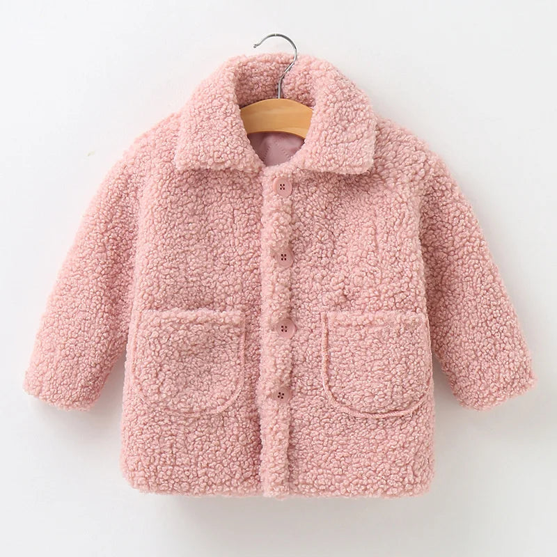 Kids’ lamb’s wool winter jacket – warm padded fleece coat for boys and girls ages 2–7.