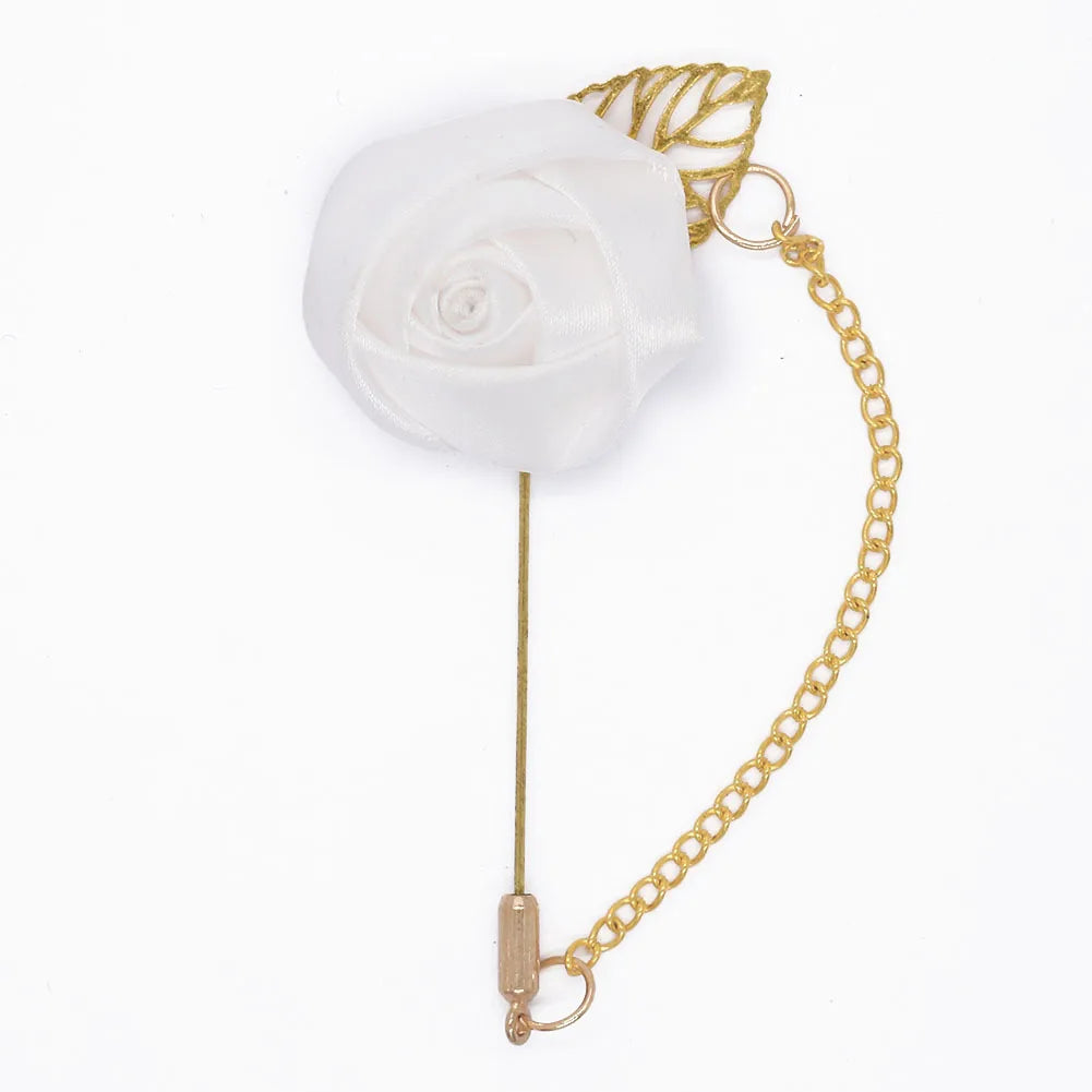 Burgundy Boutonnieres Wedding Accessories Groom Corsage Lapel Pins Ribbon Rose Flower Women Buttonhole Brooch Mariage Prom Decor