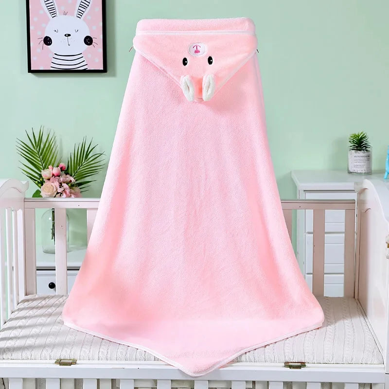 Baby Hooded Bath Towel Blanket – Soft Coral Fleece Cartoon Animal Wrap | Newborn & Toddler Swaddle Bathrobe (0–2 Years)