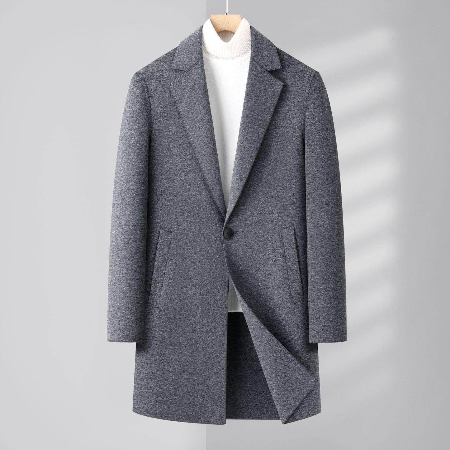 Men’s Wool Double-Faced Overcoat – Loose Fit Classic Long Coat