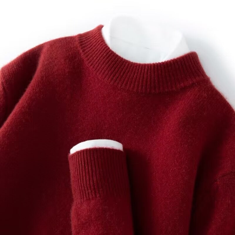 Men’s Wool Sweater – Half-Turtleneck & Crew Neck | Winter Loose-Fit Pullover