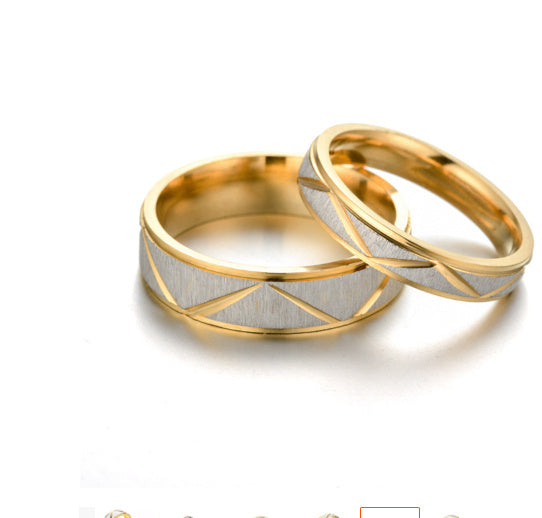 24K Gold-Plated Two-Tone Titanium Stainless Steel Couple Ring