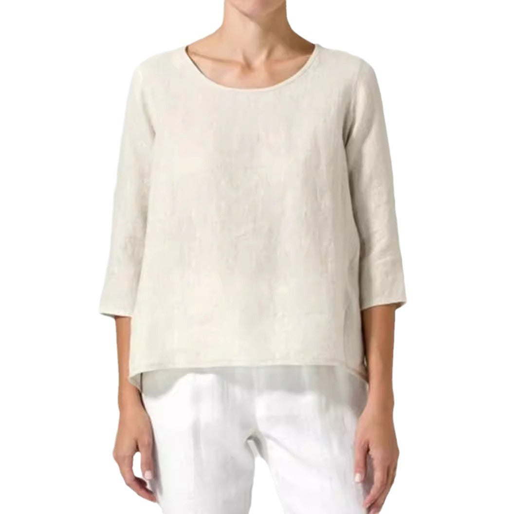 Women’s Cotton Linen Loose Top – Casual 3/4 Sleeve Relaxed Fit Blouse