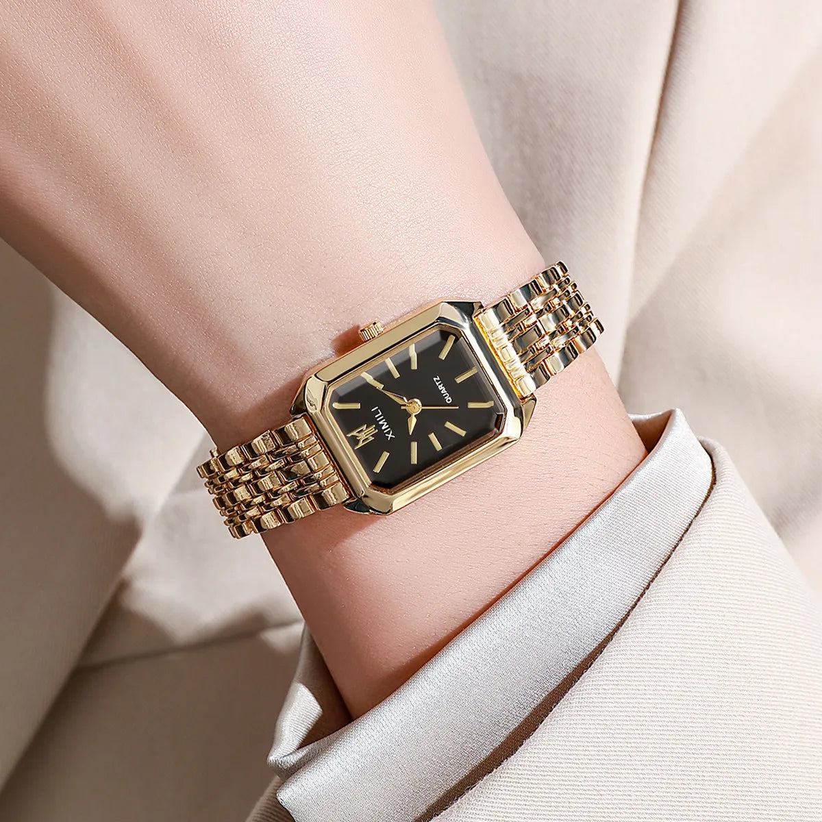 Luxury Gold-Plated Women’s Quartz Watch – Square Dial Stainless Steel Bracelet | Elegant Business Fashion Timepiece