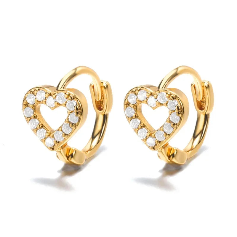 Hollow Zircon Heart Earrings – Gold Stainless Steel Luxury Jewelry for Women