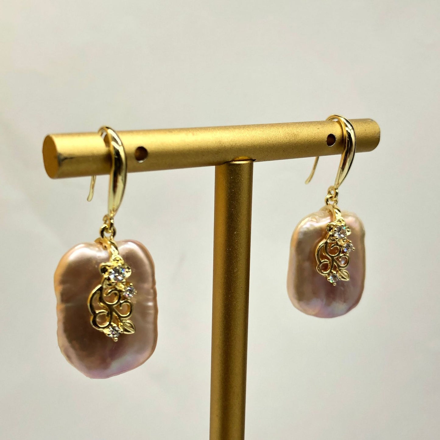 Natural Baroque Pearl Drop Earrings with Floral Detail