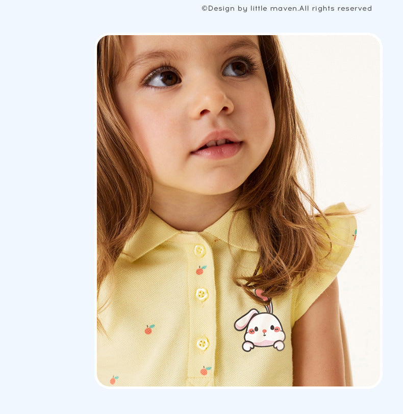 Girls' Cotton Polo Dress – Sleeveless Ruffle Hem Summer Dress