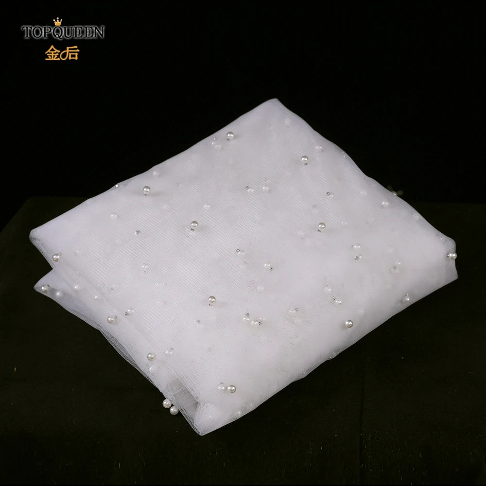 TOPQUEEN V66 Luxury Cathedral Pearl Wedding Veil – Single Layer Long Bridal Veil Without Comb | White or Off-White (150 cm / 200 cm / 300 cm)