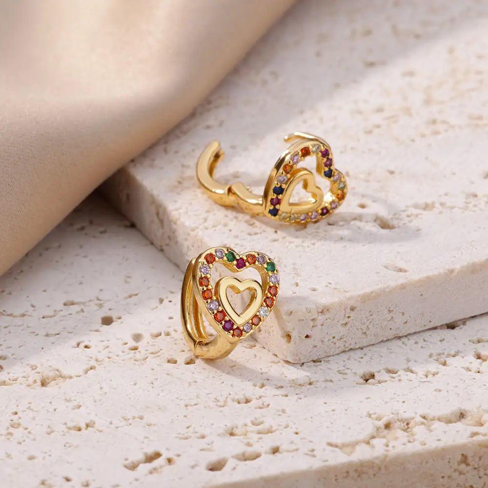 Hollow Zircon Heart Earrings – Gold Stainless Steel Luxury Jewelry for Women