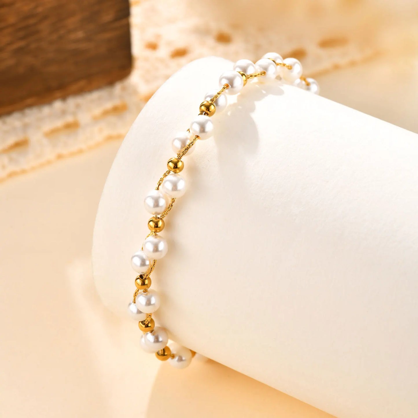 18K Gold Plated Bead Bracelet – Light Luxury Stainless Steel Chain Jewelry for Women | Everyday Elegant Gift