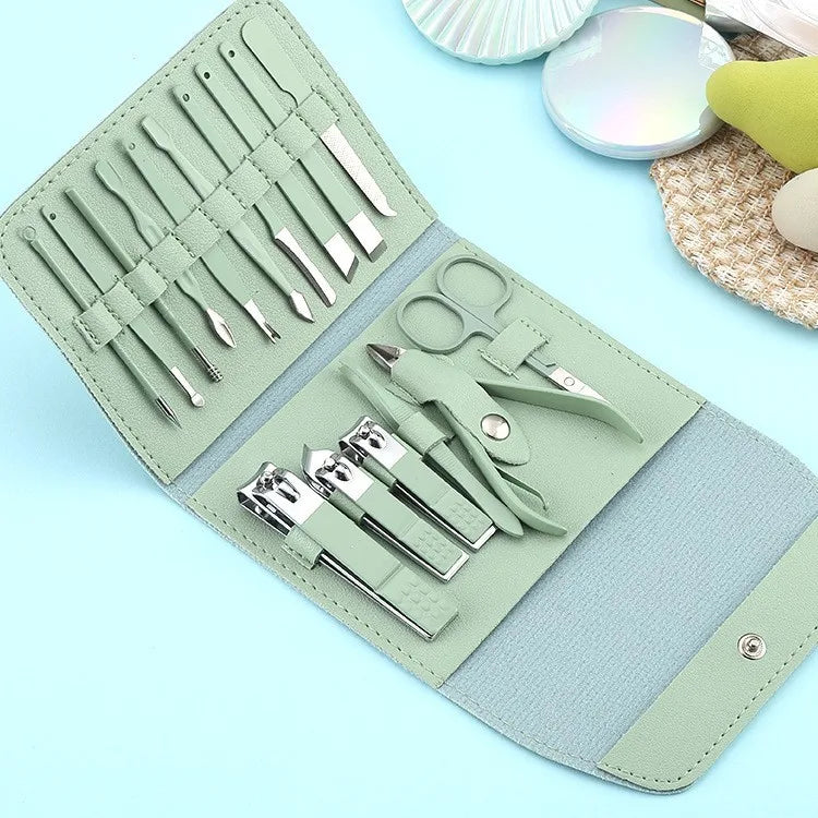 16pcs Professional Nail Clippers and Cuticle Nippers Set With Leather Portable Case Idea Gift,Manicure Set Full Function