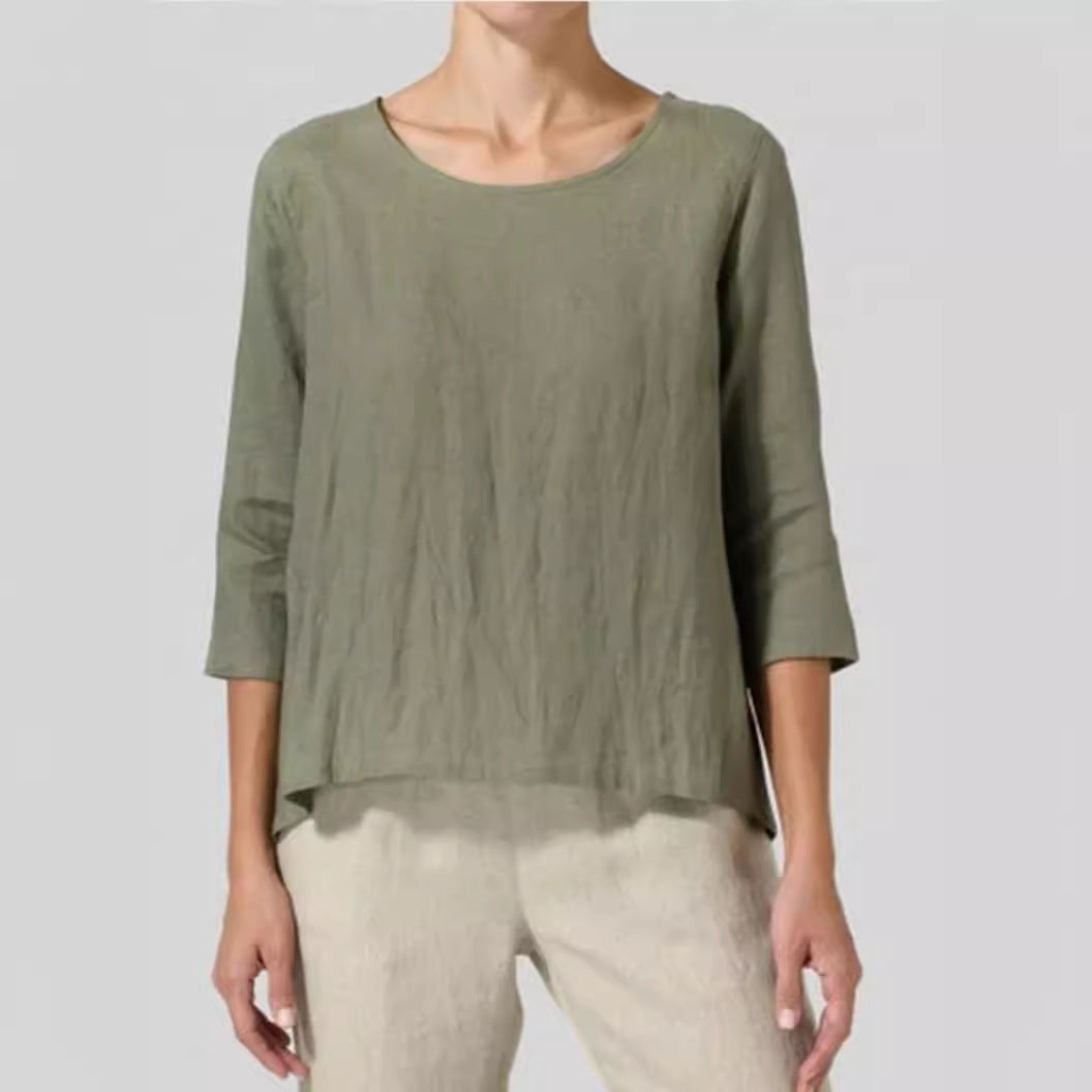 Women’s Cotton Linen Loose Top – Casual 3/4 Sleeve Relaxed Fit Blouse