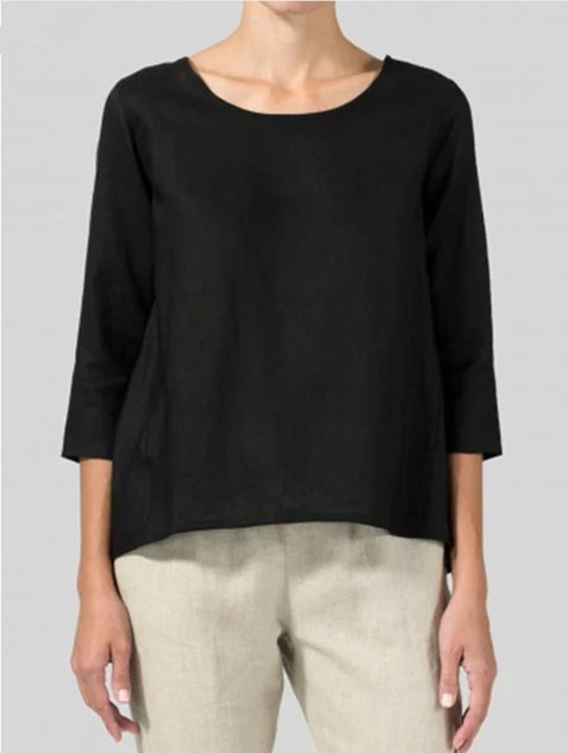 Women’s Cotton Linen Loose Top – Casual 3/4 Sleeve Relaxed Fit Blouse