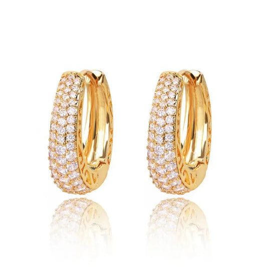 Huitan hollow gold hoop earrings with CZ stones – luxury statement jewelry for women.
