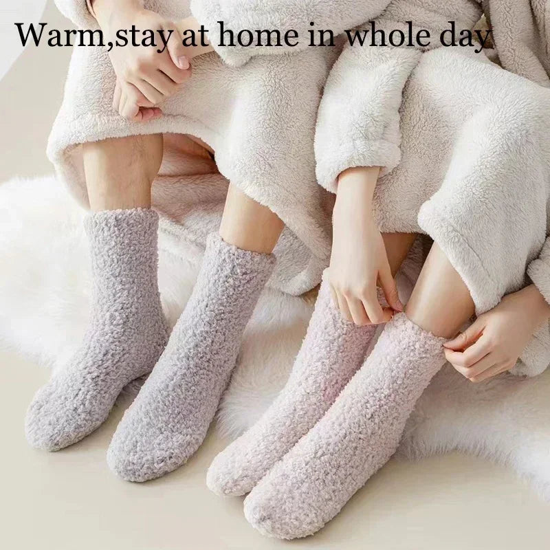 Soft coral plush fabric – non-shedding warm slipper socks for men and women.
