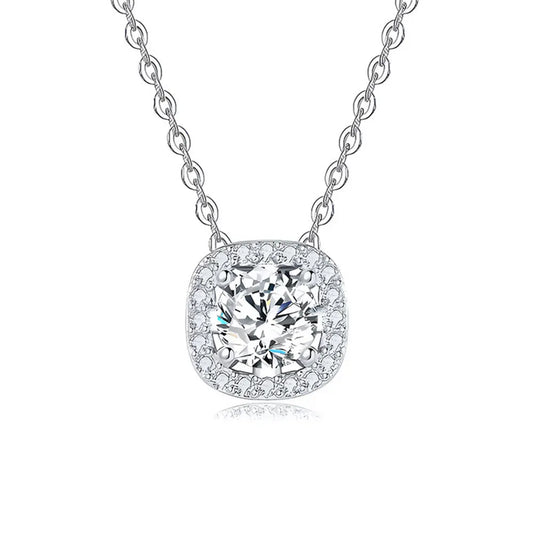 925 sterling silver necklace with square zircon diamond pendant for women