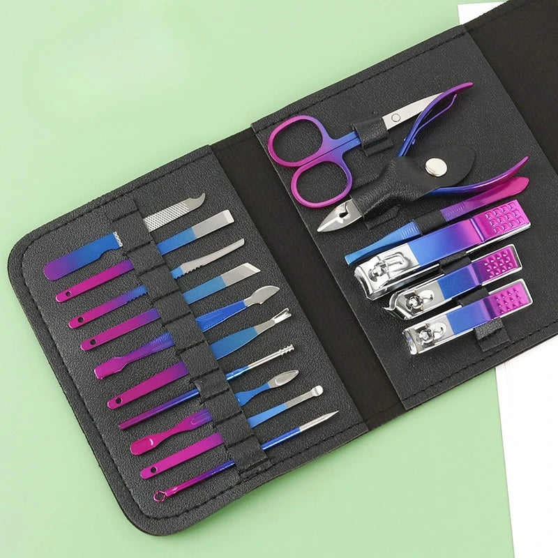16pcs Professional Nail Clippers and Cuticle Nippers Set With Leather Portable Case Idea Gift,Manicure Set Full Function