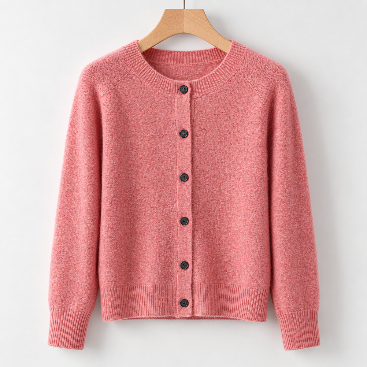 Soft Wool Round-Neck Cardigan