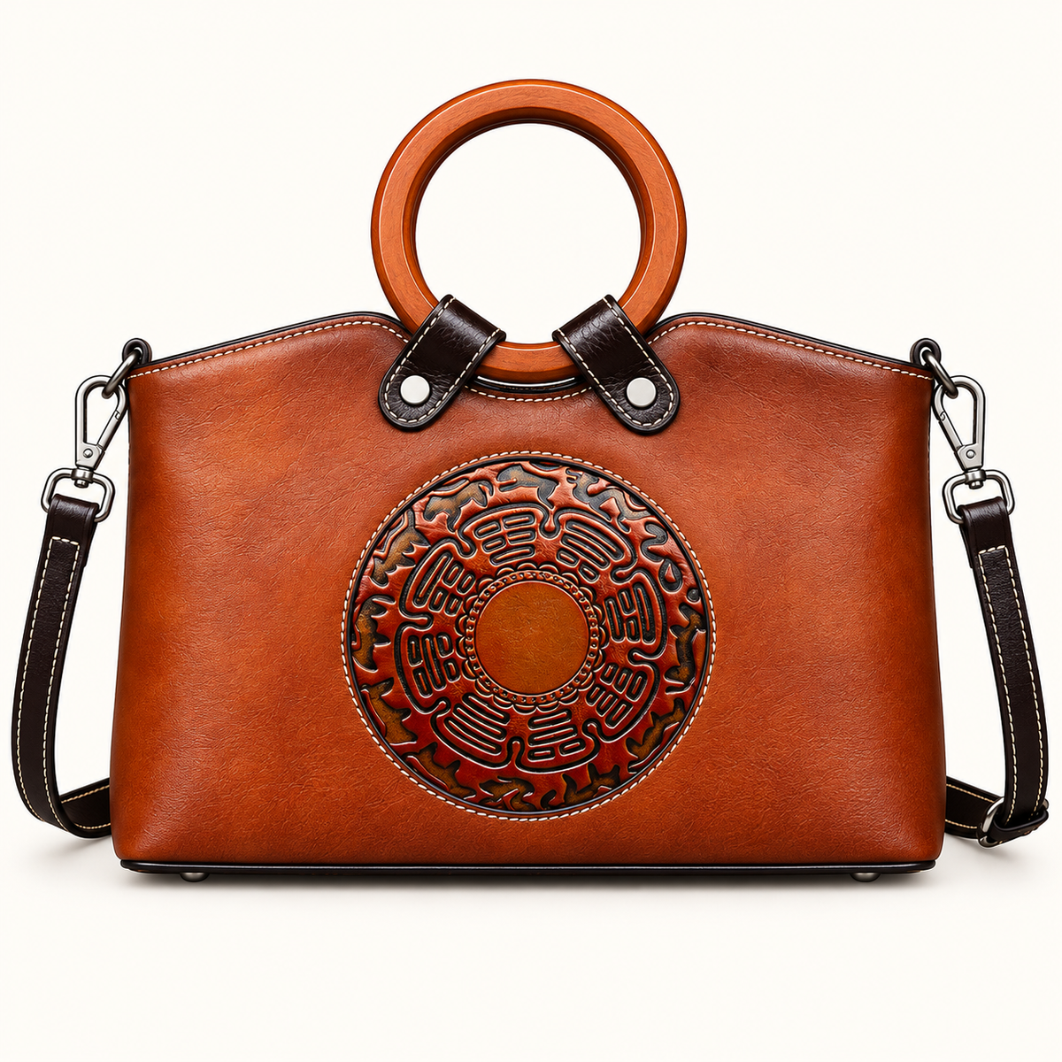 Embossed Medallion Handbag