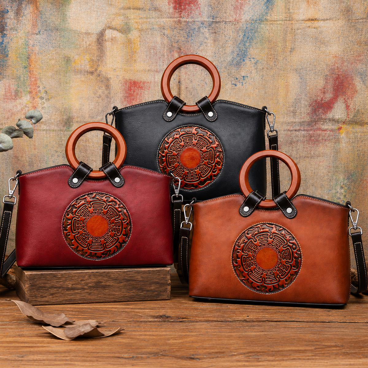 Embossed Medallion Handbag