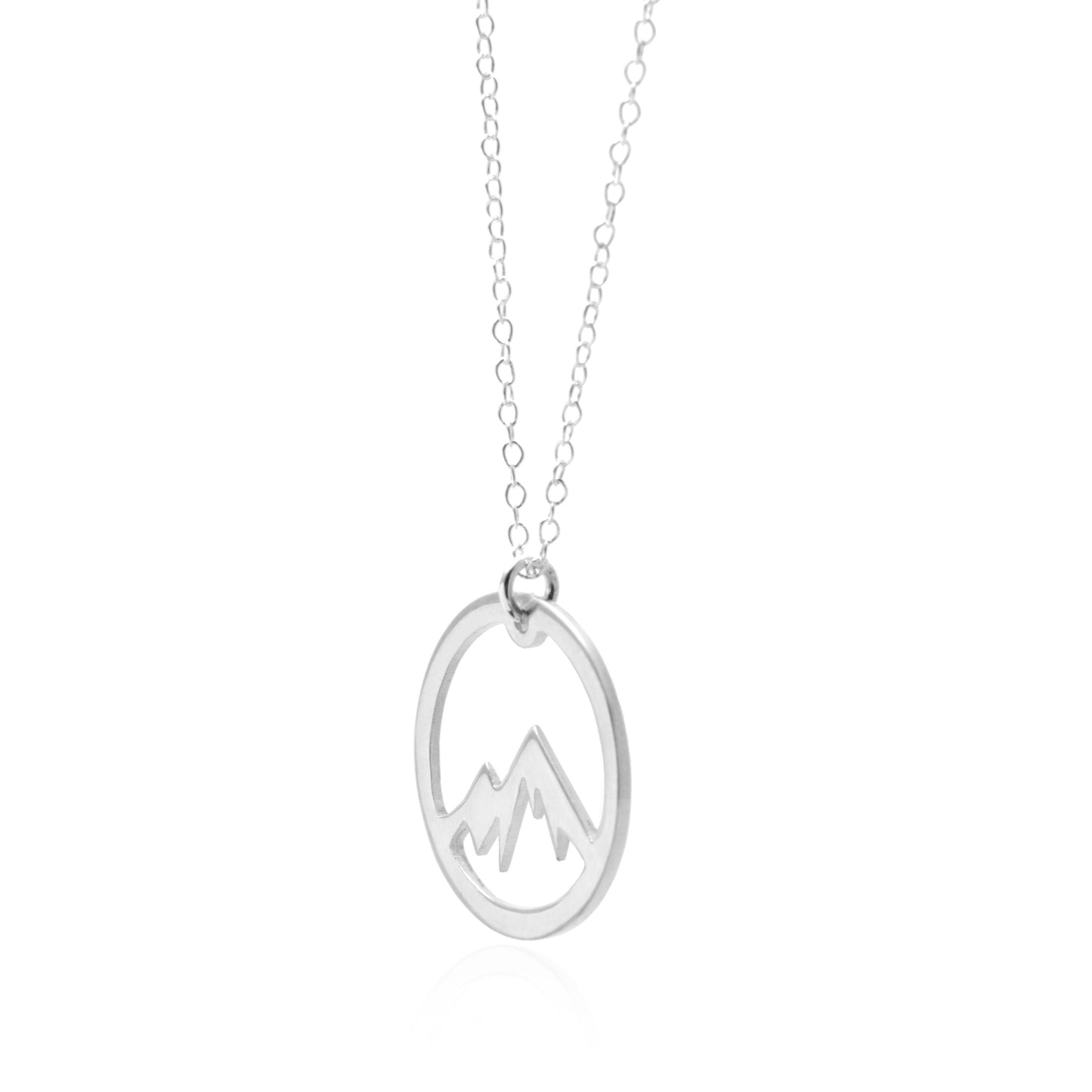 Detailed silver mountain silhouette pendant on fine silver chain
